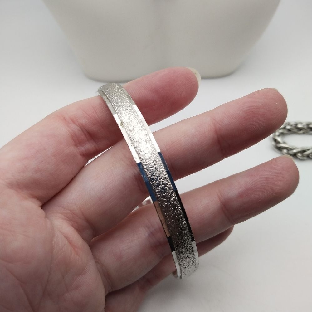 Monet Sparkle Glitter Silver Bracelet Bangle Vintage Estate High End Well Made View 2